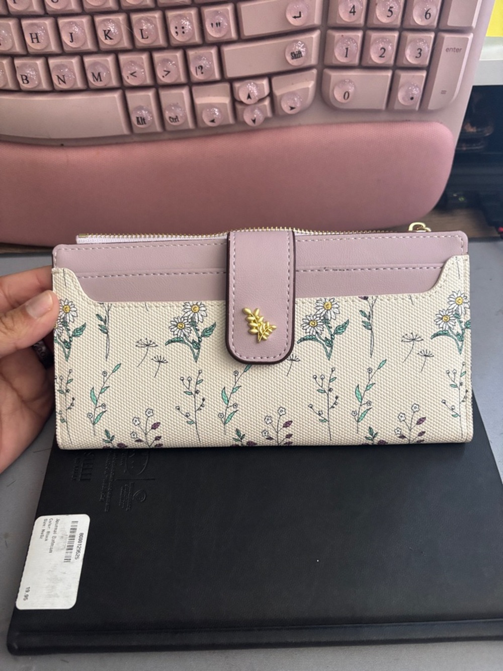 Amazon Floral Wallet with Lavender Trim and Cream Body